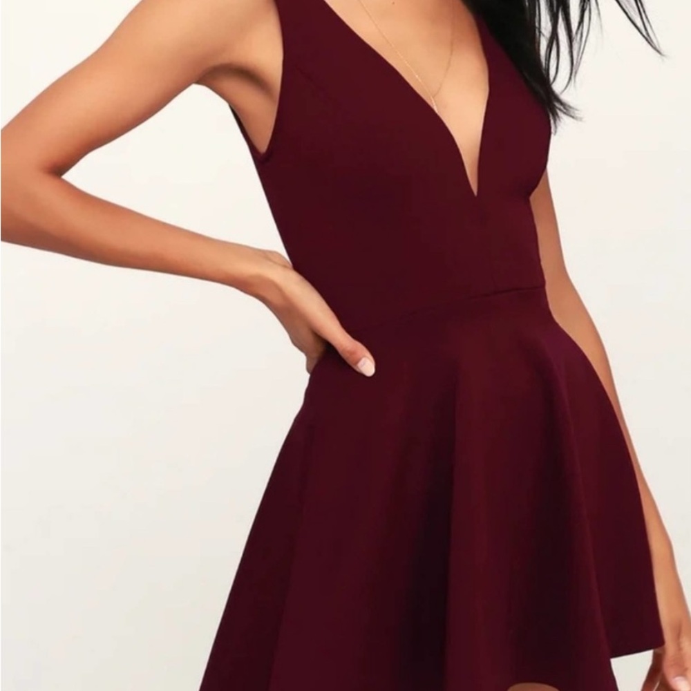Lulu's Red Fit and Flare Mini Dress with V-Neck for Cocktail